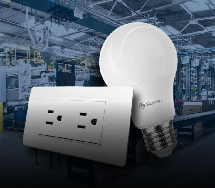 Toma eléctrica y bombillo LED para instalaciones eléctricas